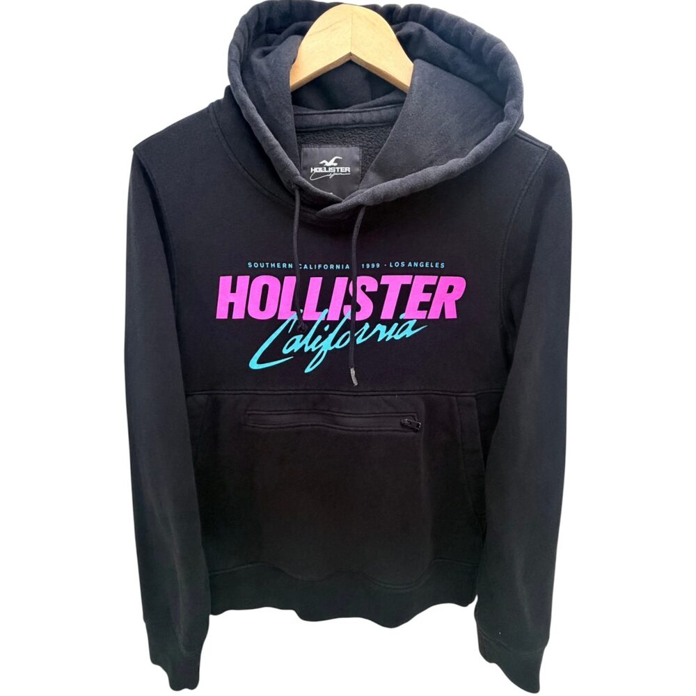Hollister Black Drawstring hood Graphic Hoodie Cotton Women's Extra Small
